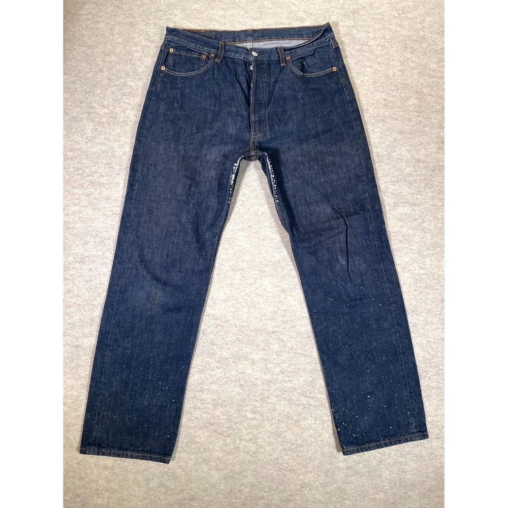 Levis 501 Original Fit Straight Jeans Men 36x32 Blue Cotton Logo Denim Dark Wash